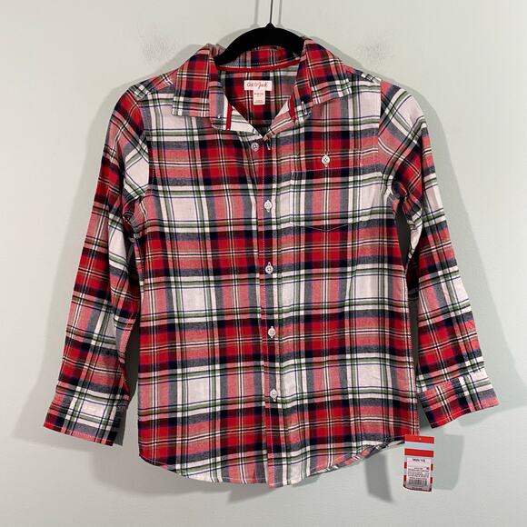 Cat & Jack Boys Christmas Plaid Long Sleeve Button Up Flannel Size M (8/10) NWT - Picture 1 of 7